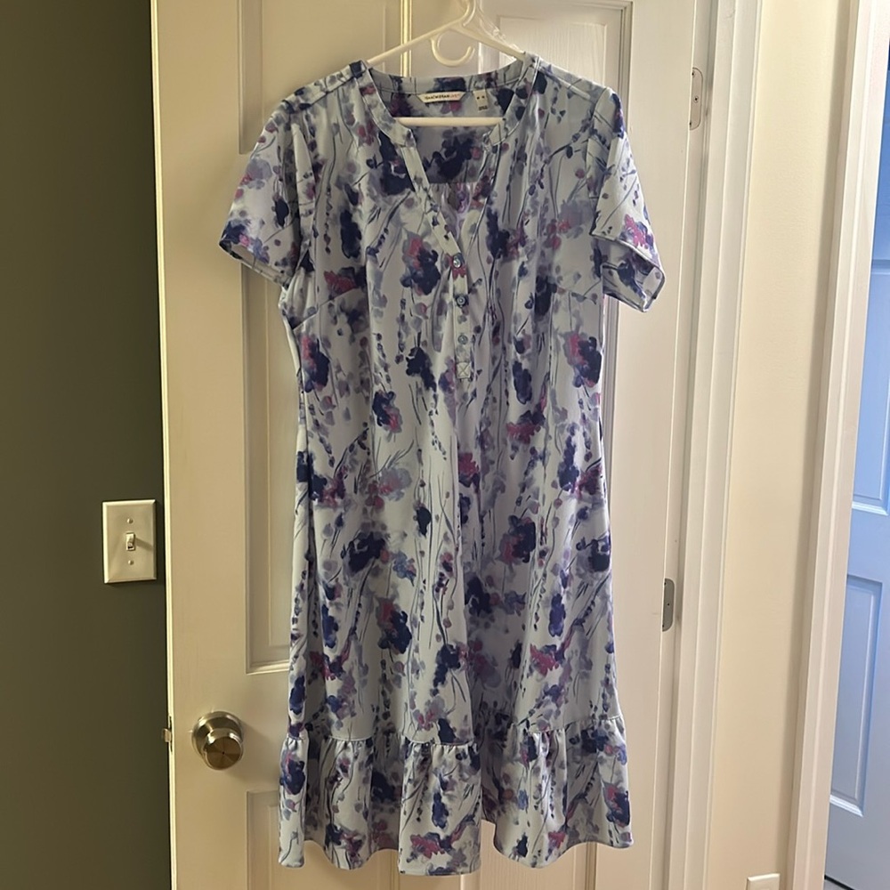 Isaac Misrahi Live Printed Pebble Knit Semi-Fitted Short Sleeve Dress Size XL